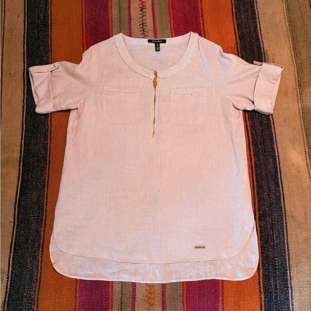 Ellen Tracy Blush Pink Linen Blouse